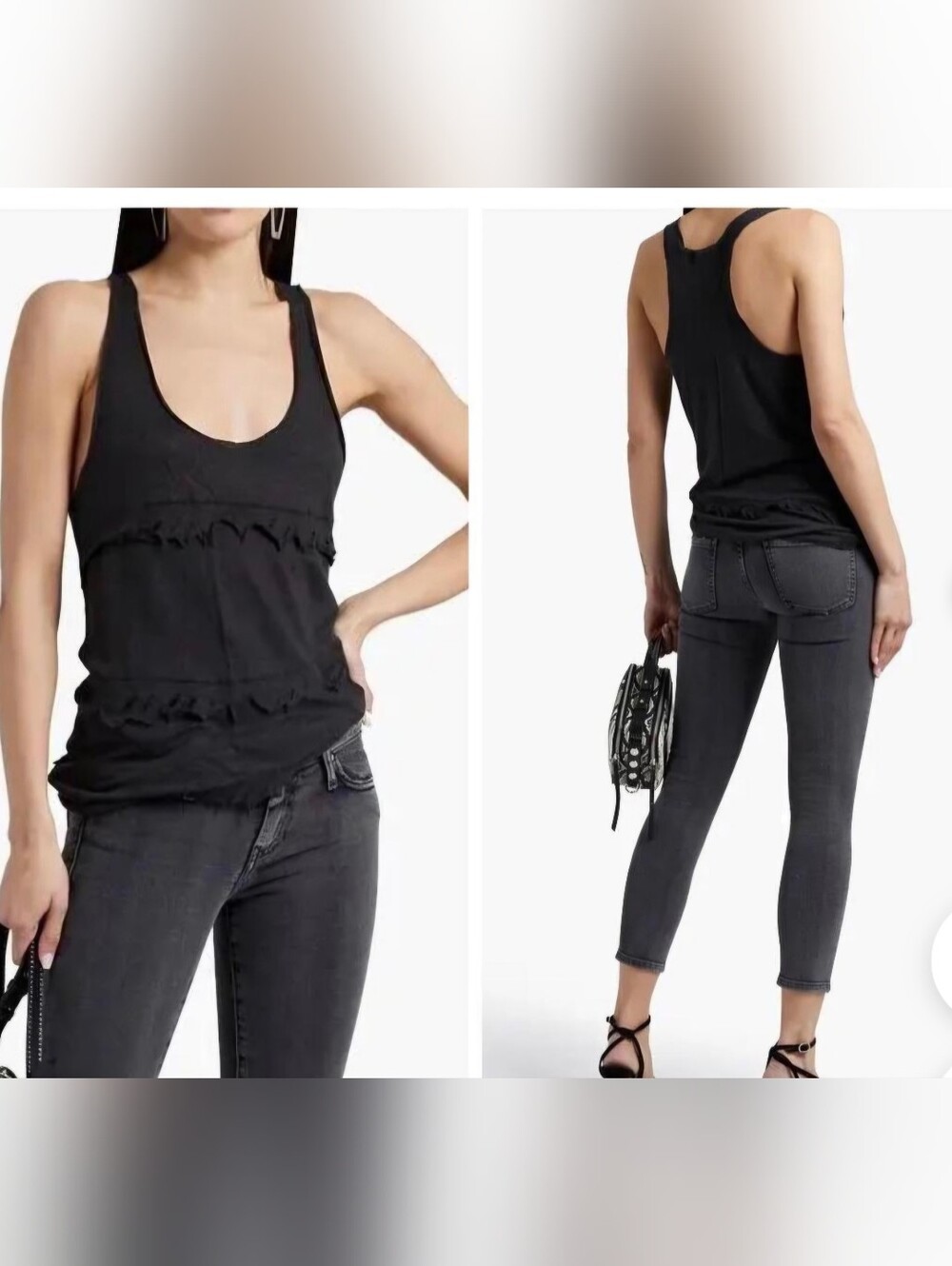 IRO Jeans Black Destressed Detail Tank Top Linen NWT XS